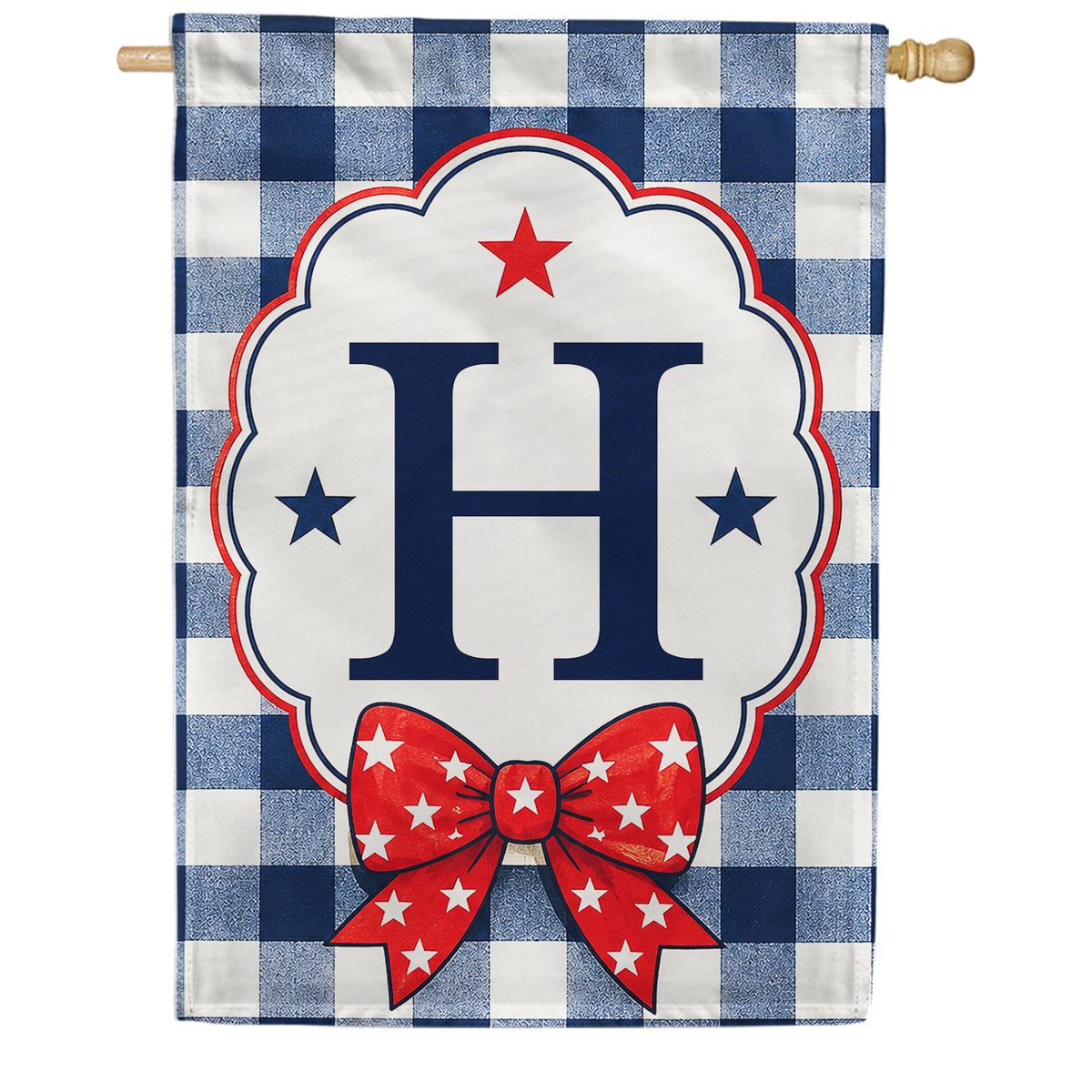 America Forever Patriotic Blue Gingham Monogram House Flag