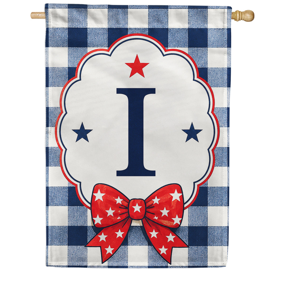 America Forever Patriotic Blue Gingham Monogram House Flag