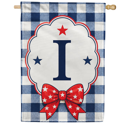 America Forever Patriotic Blue Gingham Monogram House Flag