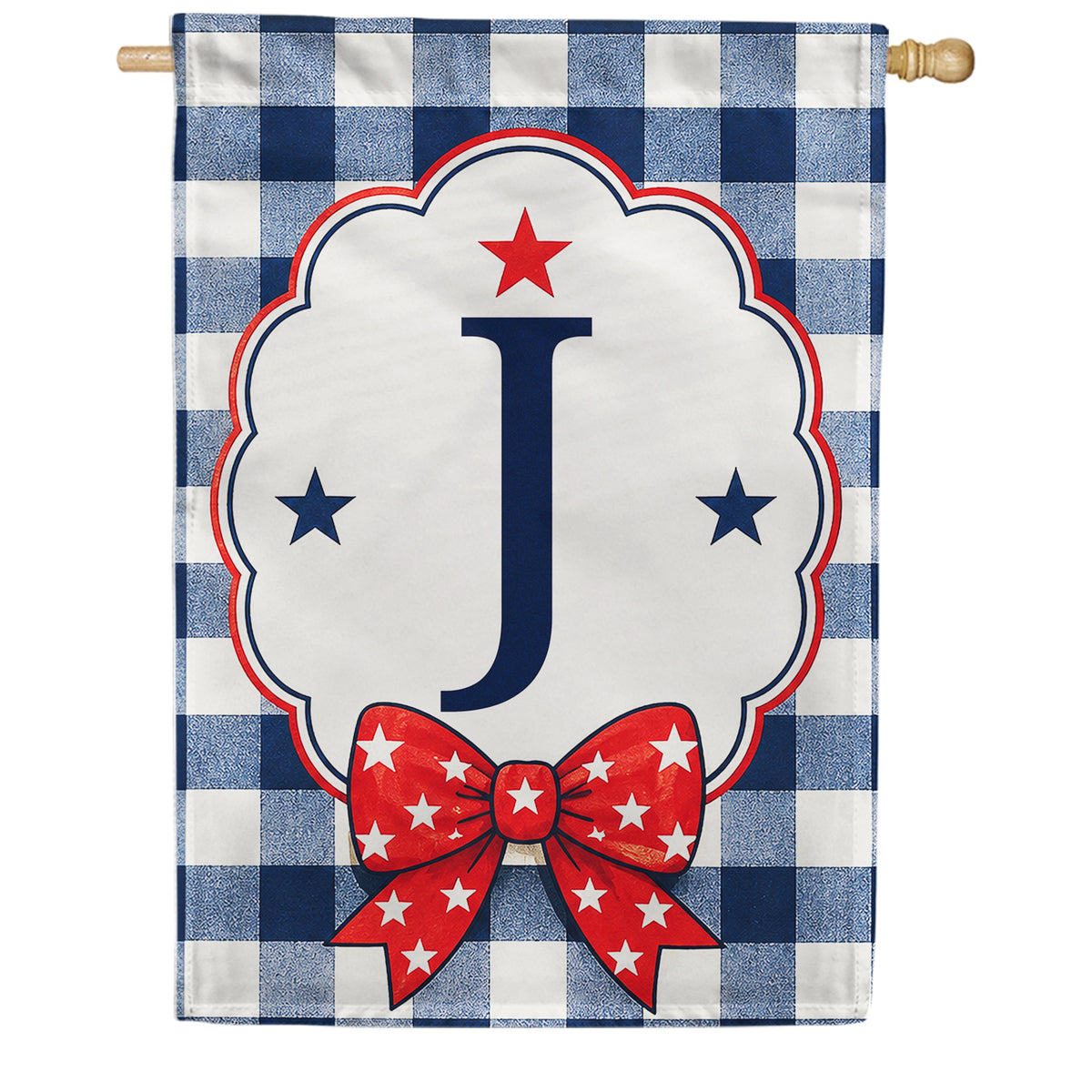 America Forever Patriotic Blue Gingham Monogram House Flag