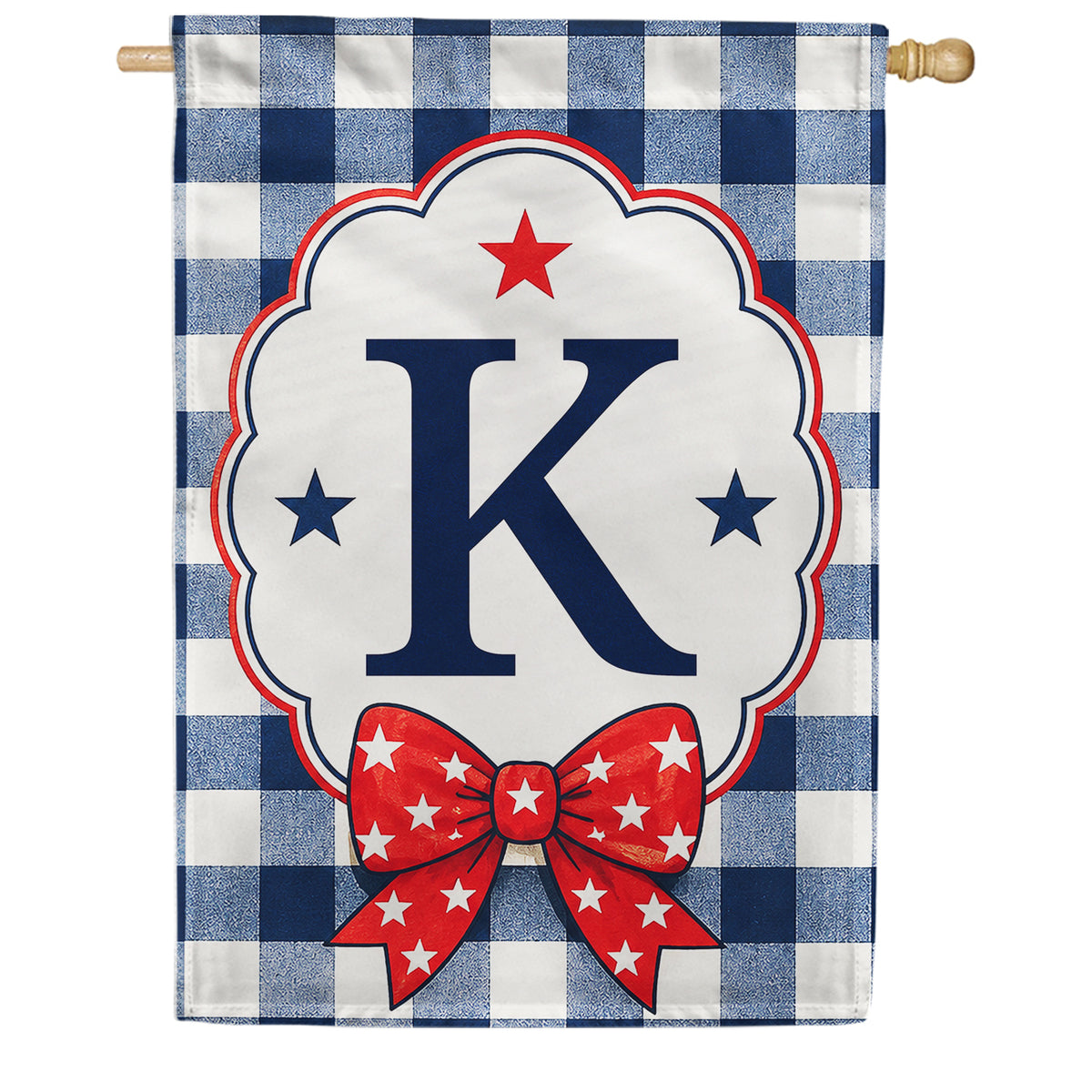 America Forever Patriotic Blue Gingham Monogram House Flag