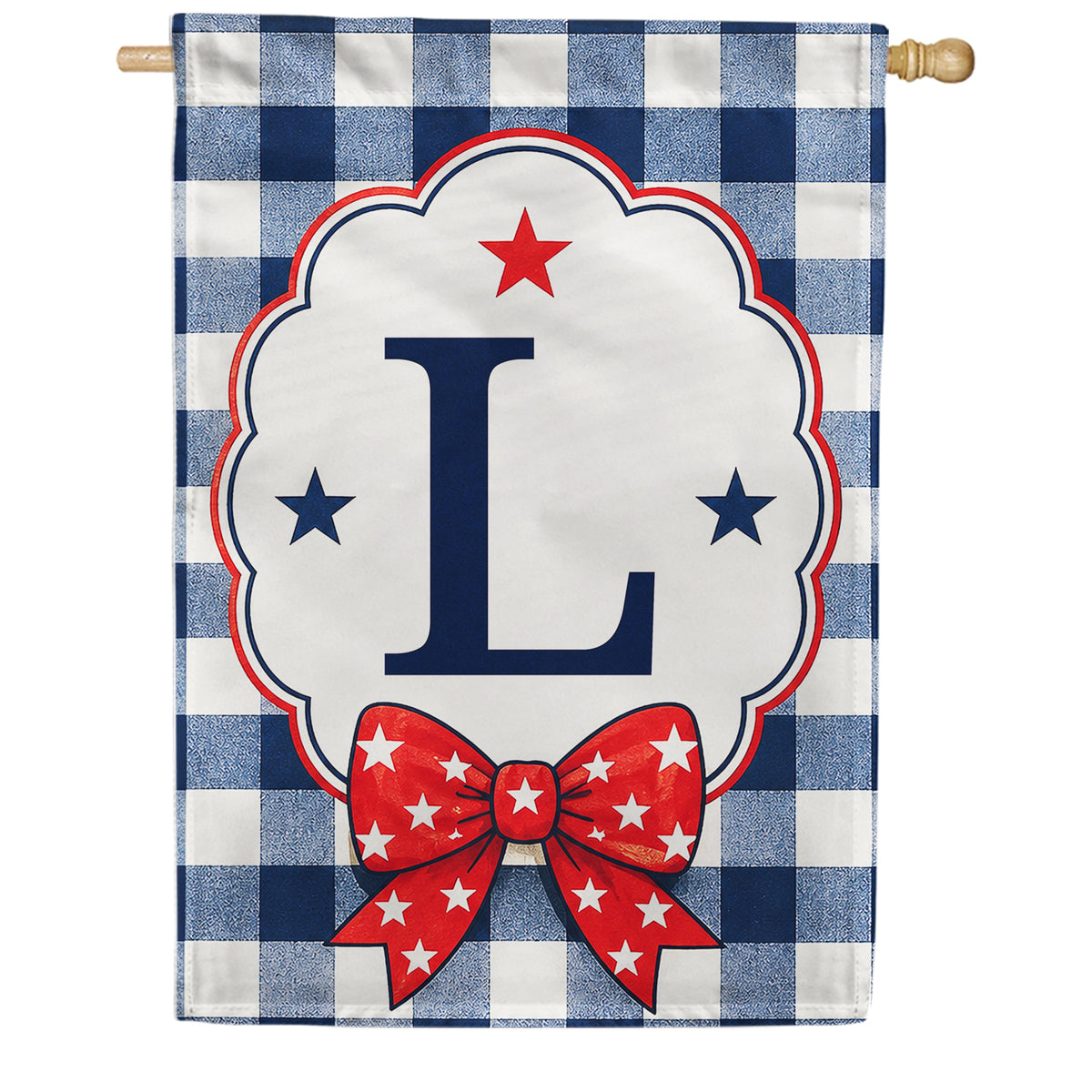 America Forever Patriotic Blue Gingham Monogram House Flag