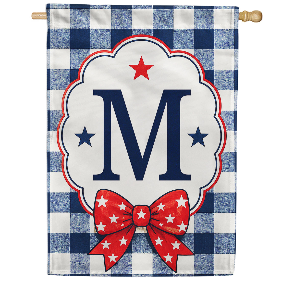 America Forever Patriotic Blue Gingham Monogram House Flag