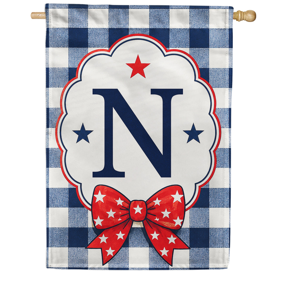 America Forever Patriotic Blue Gingham Monogram House Flag