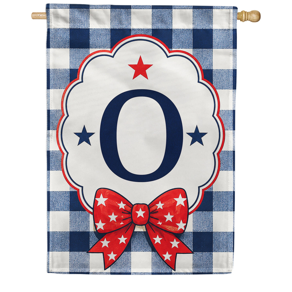 America Forever Patriotic Blue Gingham Monogram House Flag
