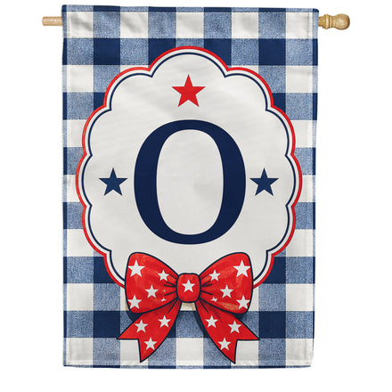 America Forever Patriotic Blue Gingham Monogram House Flag