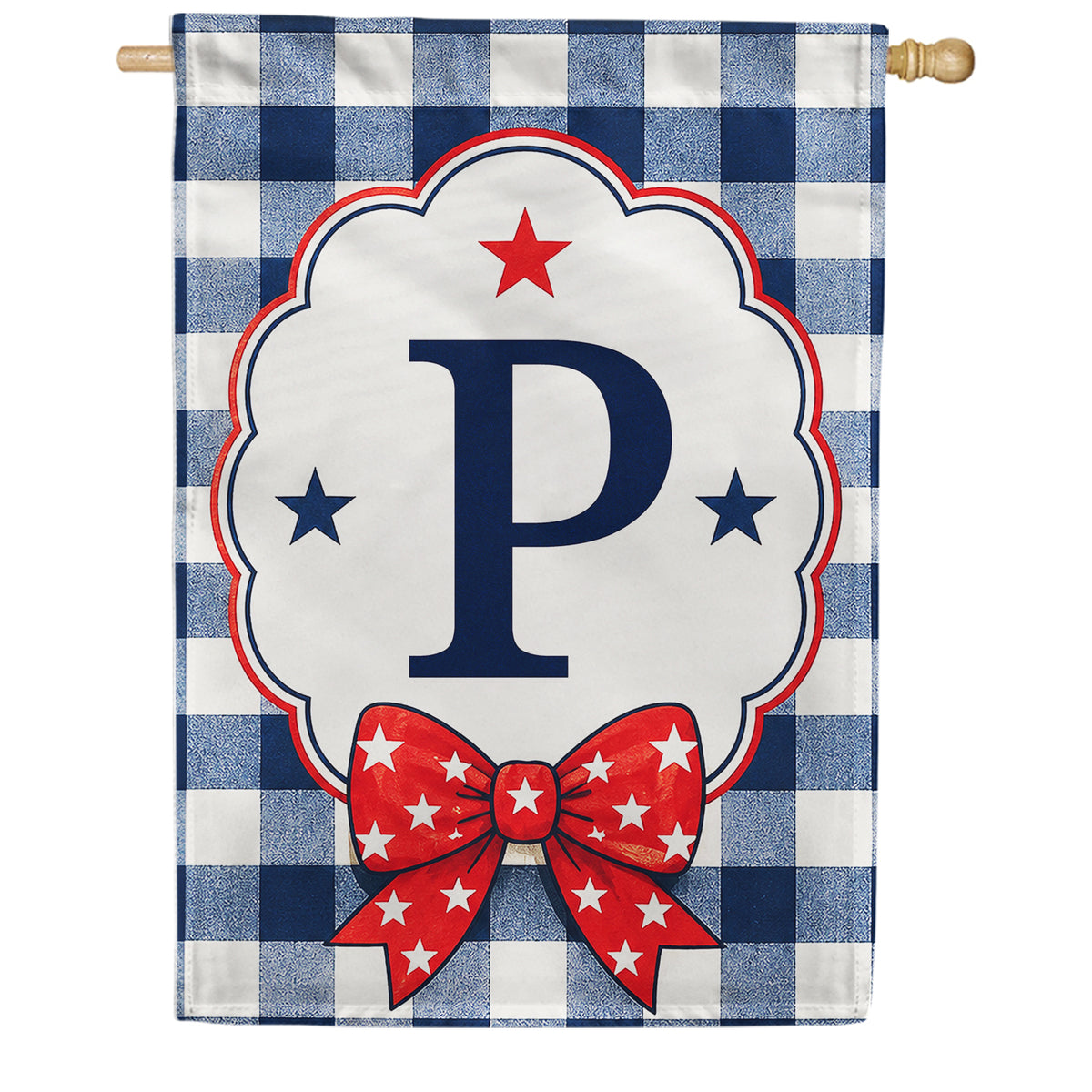 America Forever Patriotic Blue Gingham Monogram House Flag