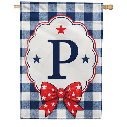 America Forever Patriotic Blue Gingham Monogram House Flag
