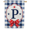 America Forever Patriotic Blue Gingham Monogram House Flag
