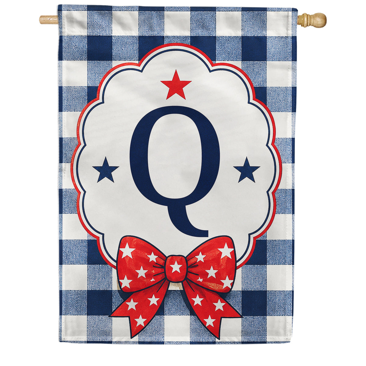 America Forever Patriotic Blue Gingham Monogram House Flag