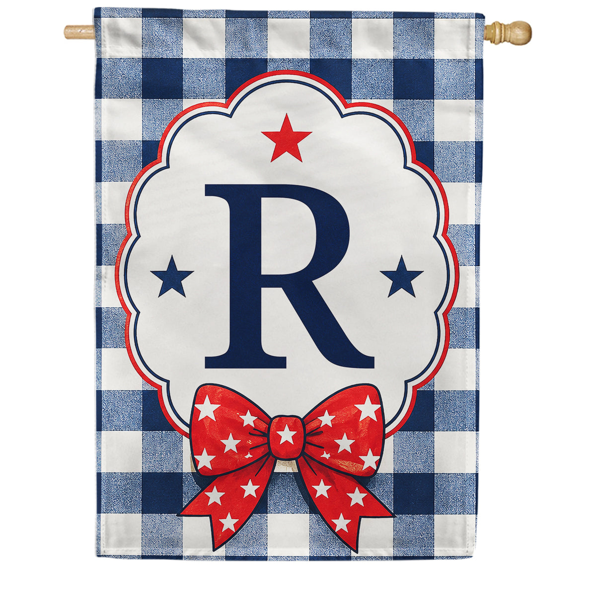 America Forever Patriotic Blue Gingham Monogram House Flag