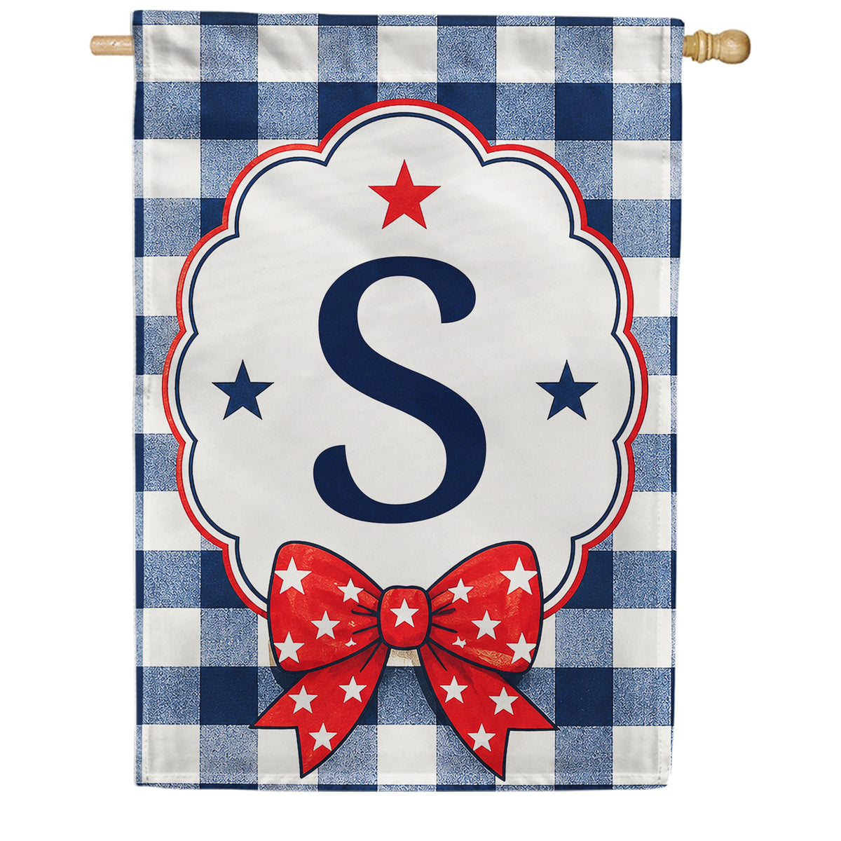 America Forever Patriotic Blue Gingham Monogram House Flag