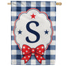 America Forever Patriotic Blue Gingham Monogram House Flag