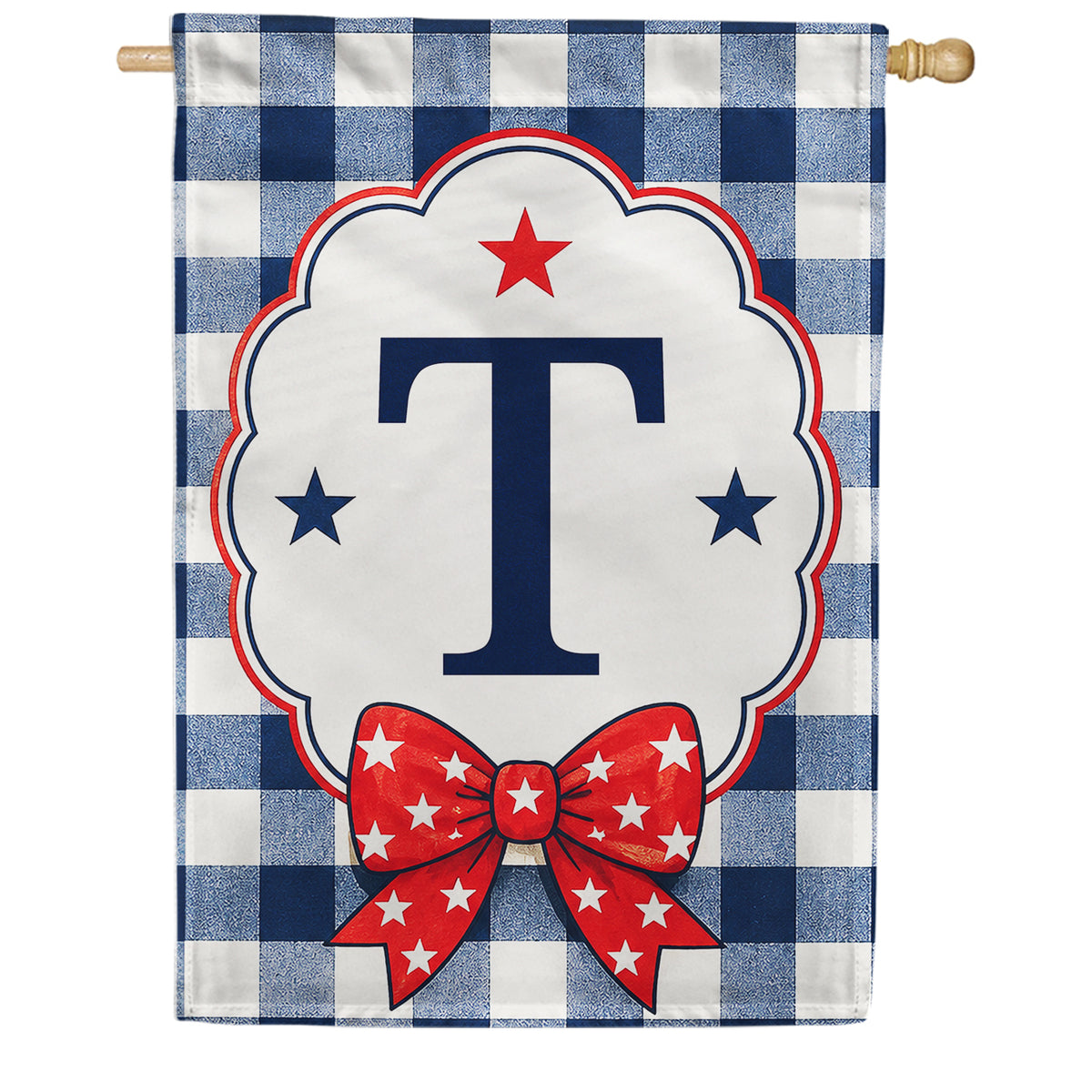 America Forever Patriotic Blue Gingham Monogram House Flag