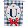 America Forever Patriotic Blue Gingham Monogram House Flag