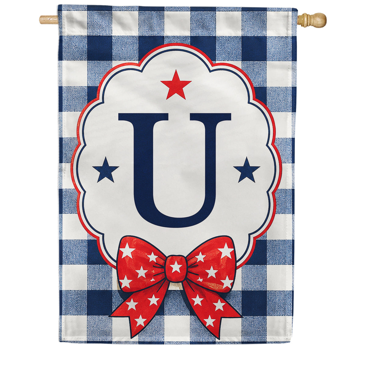 America Forever Patriotic Blue Gingham Monogram House Flag