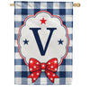 America Forever Patriotic Blue Gingham Monogram House Flag