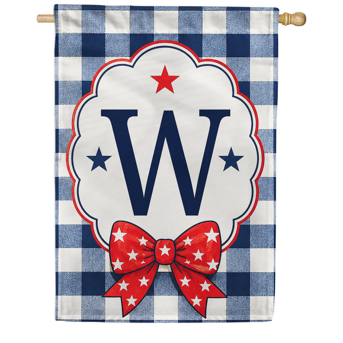 America Forever Patriotic Blue Gingham Monogram House Flag
