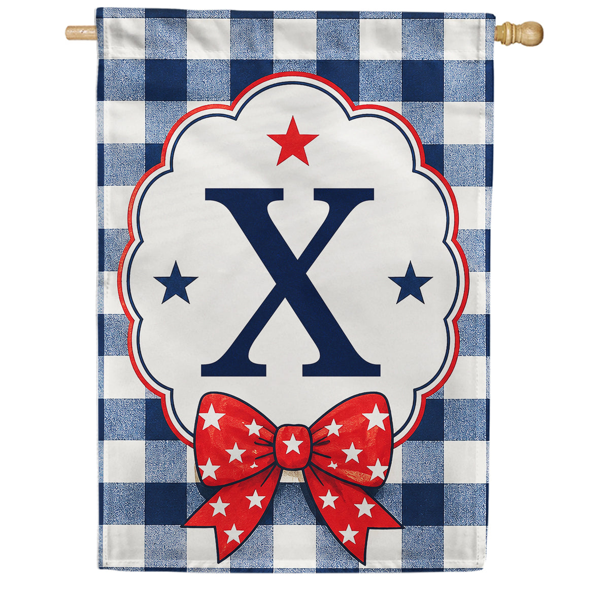 America Forever Patriotic Blue Gingham Monogram House Flag
