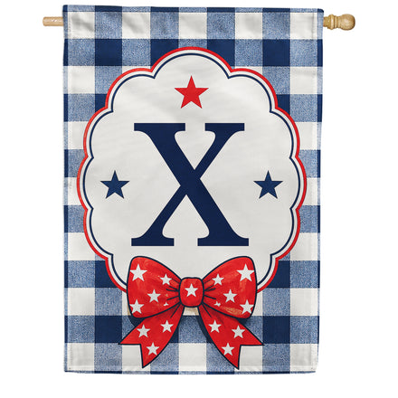 America Forever Patriotic Blue Gingham Monogram House Flag
