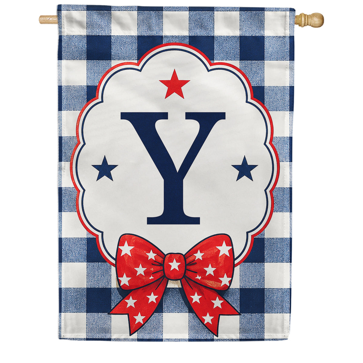 America Forever Patriotic Blue Gingham Monogram House Flag