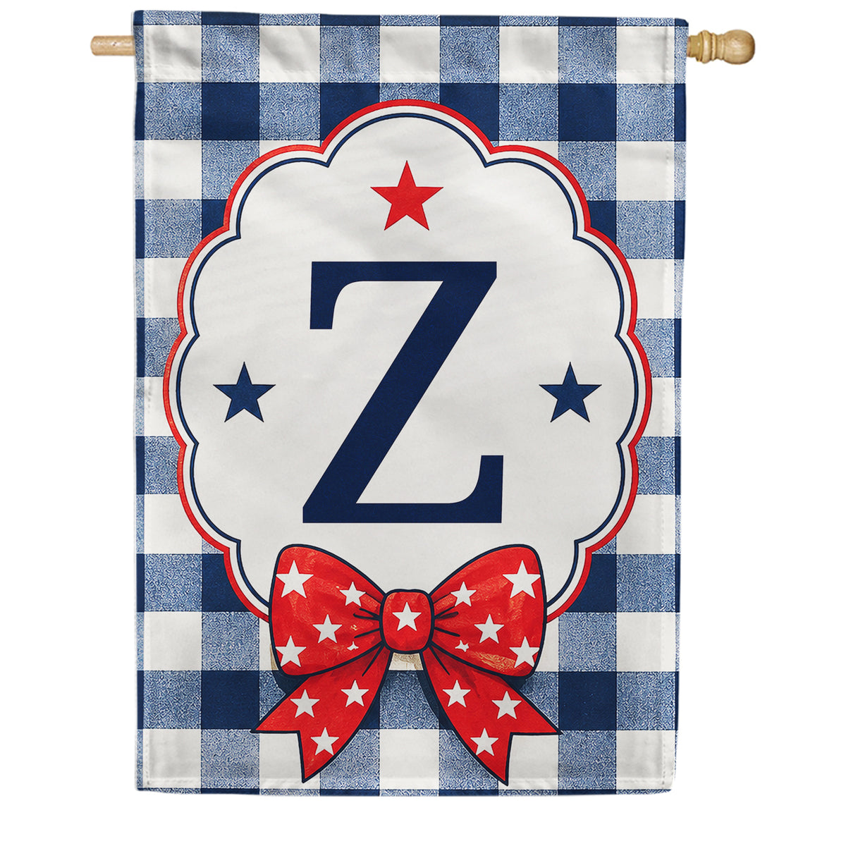 America Forever Patriotic Blue Gingham Monogram House Flag