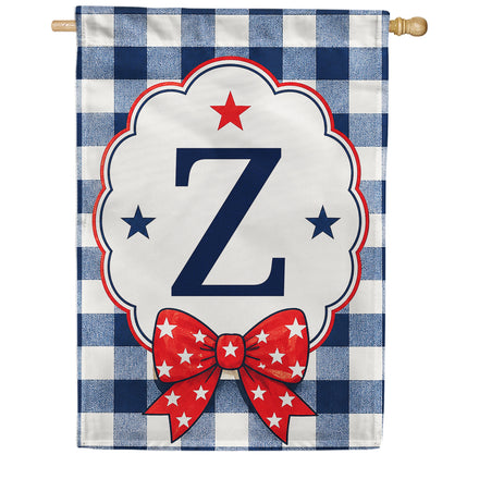 America Forever Patriotic Blue Gingham Monogram House Flag