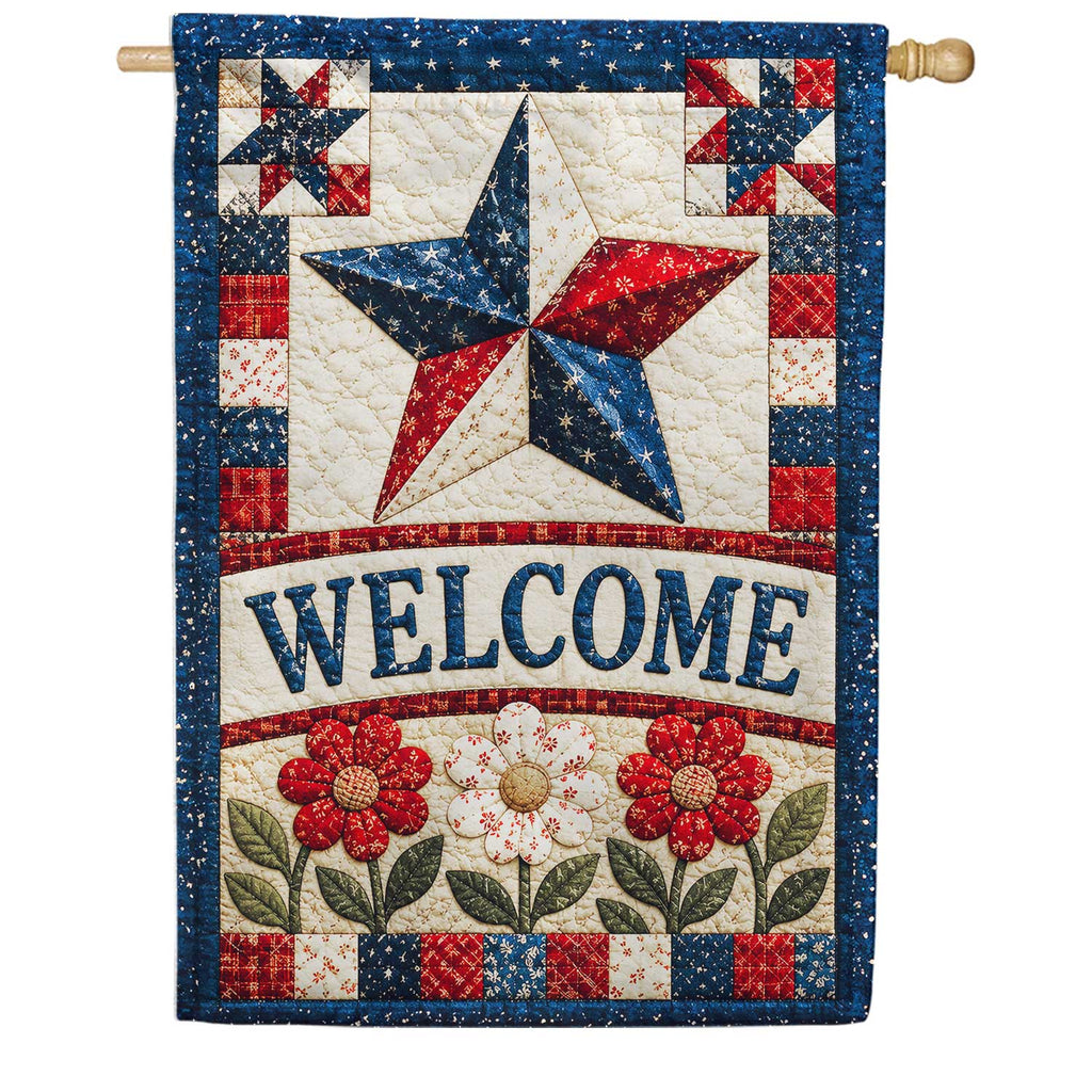 America Forever Patriotic Quilted Star Welcome Floral Design House Flag