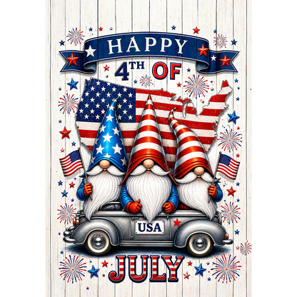Patriotic Happy 4th of July Gnomes House Flag