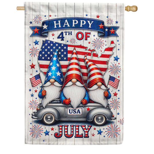 Happy 4th of July Gnomes House Flag