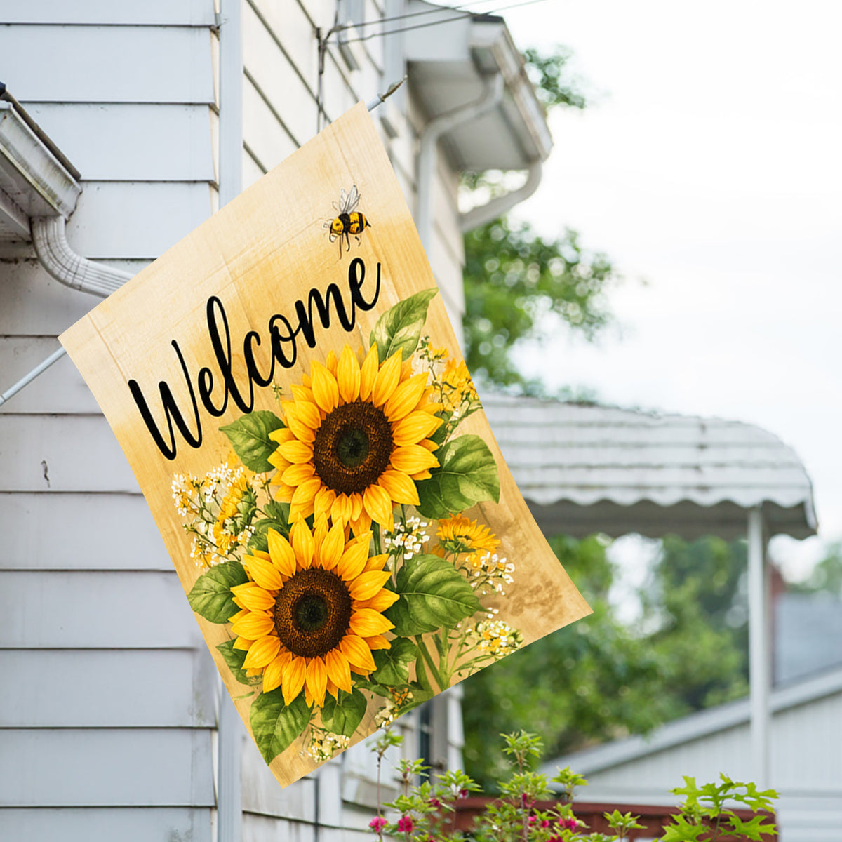 Welcome Sunflowers and Bee House Flag