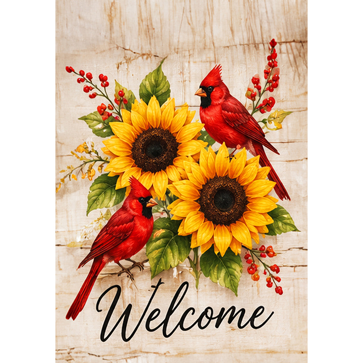 Welcome Cardinals and Sunflowers House Flag