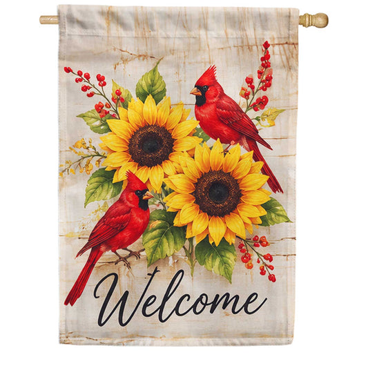 Welcome Cardinals and Sunflowers House Flag