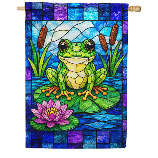 Stained Glass Frog on Lily Pad House Flag