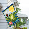 Cheerful Frog on Lily Pad Pond Scene House Flag