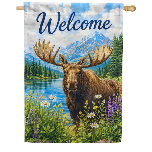 Welcome Moose Mountain Lake Wilderness Scene House Flag