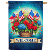 America Forever Patriotic Flower Basket Welcome House Flag
