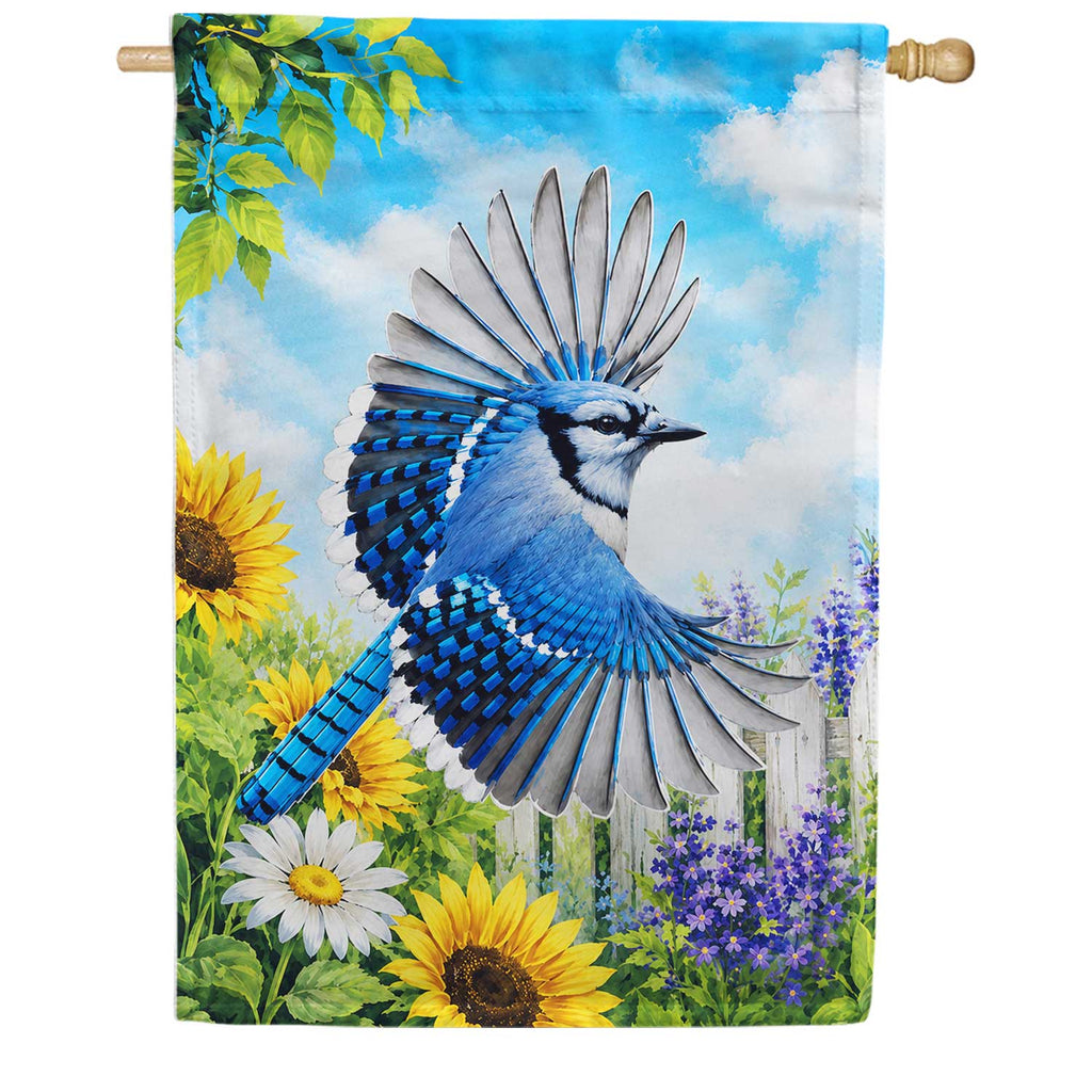 America Forever Blue Jay in Flight with Sunflowers House Flag
