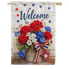 America Forever Patriotic Welcome Floral Bucket Red White Blue Garden Flag