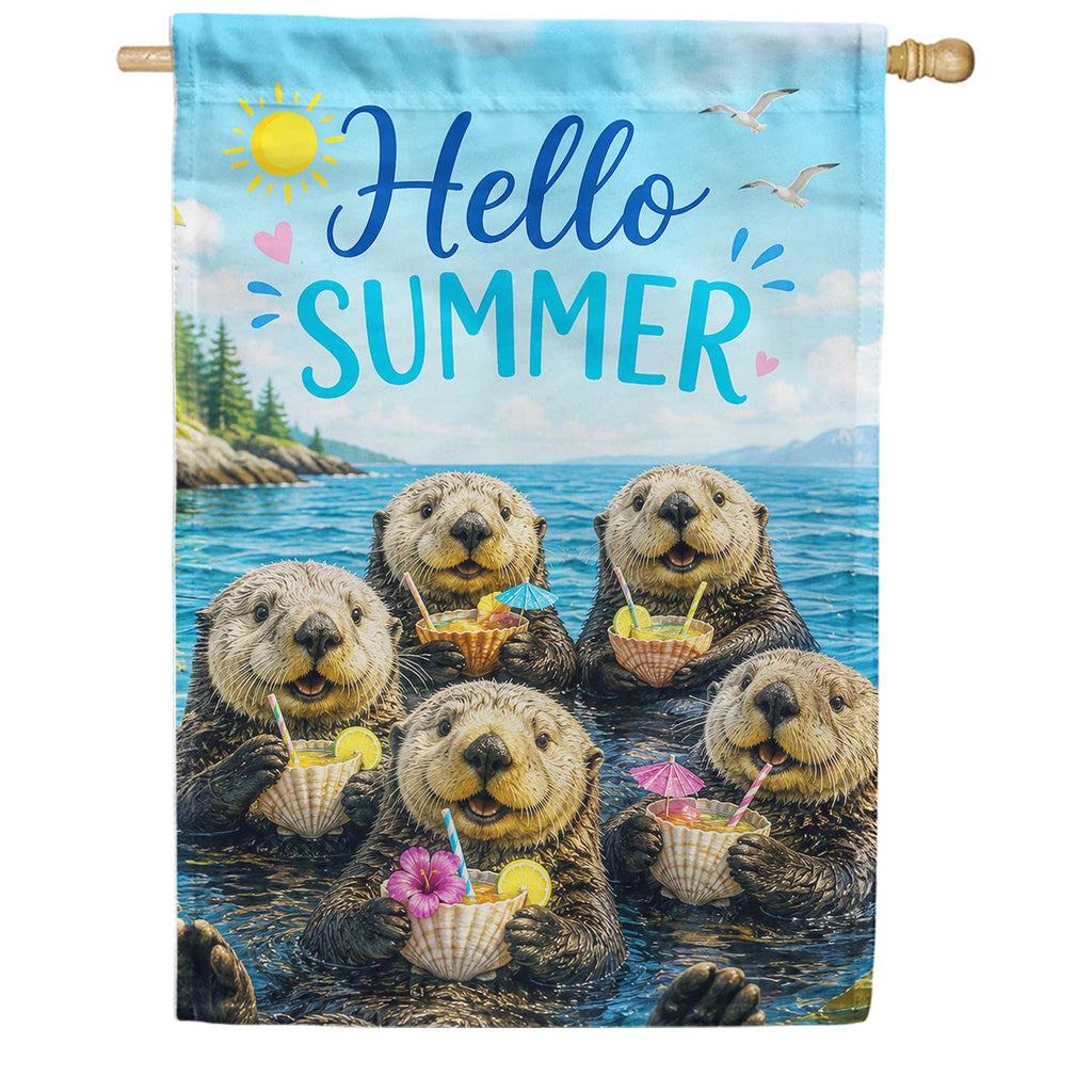 America Forever Hello Summer Sea Otters House Flag