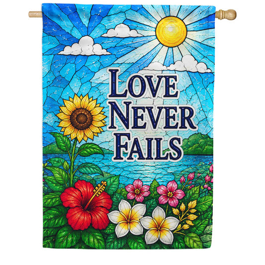 America Forever Love Never Fails Stained Glass Floral House Flag