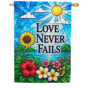 America Forever Love Never Fails Stained Glass Floral House Flag
