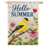 America Forever Hello Summer Yellow Goldfinch Floral House Flag