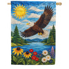 America Forever Quilted Bald Eagle Soaring Over Mountain Lake House Flag