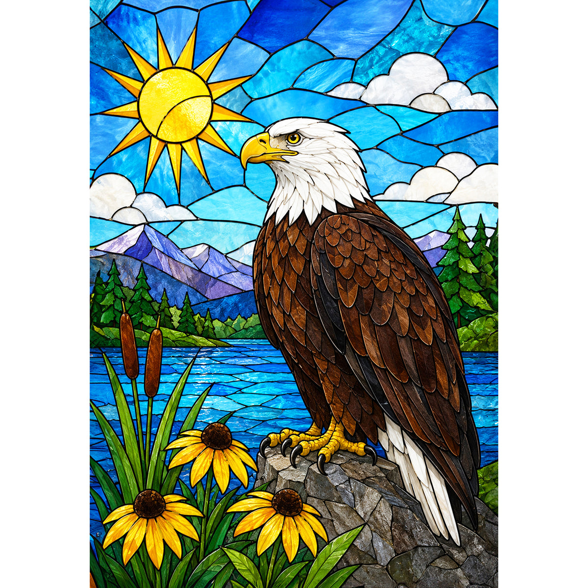 America Forever Stained Glass Bald Eagle House Flag