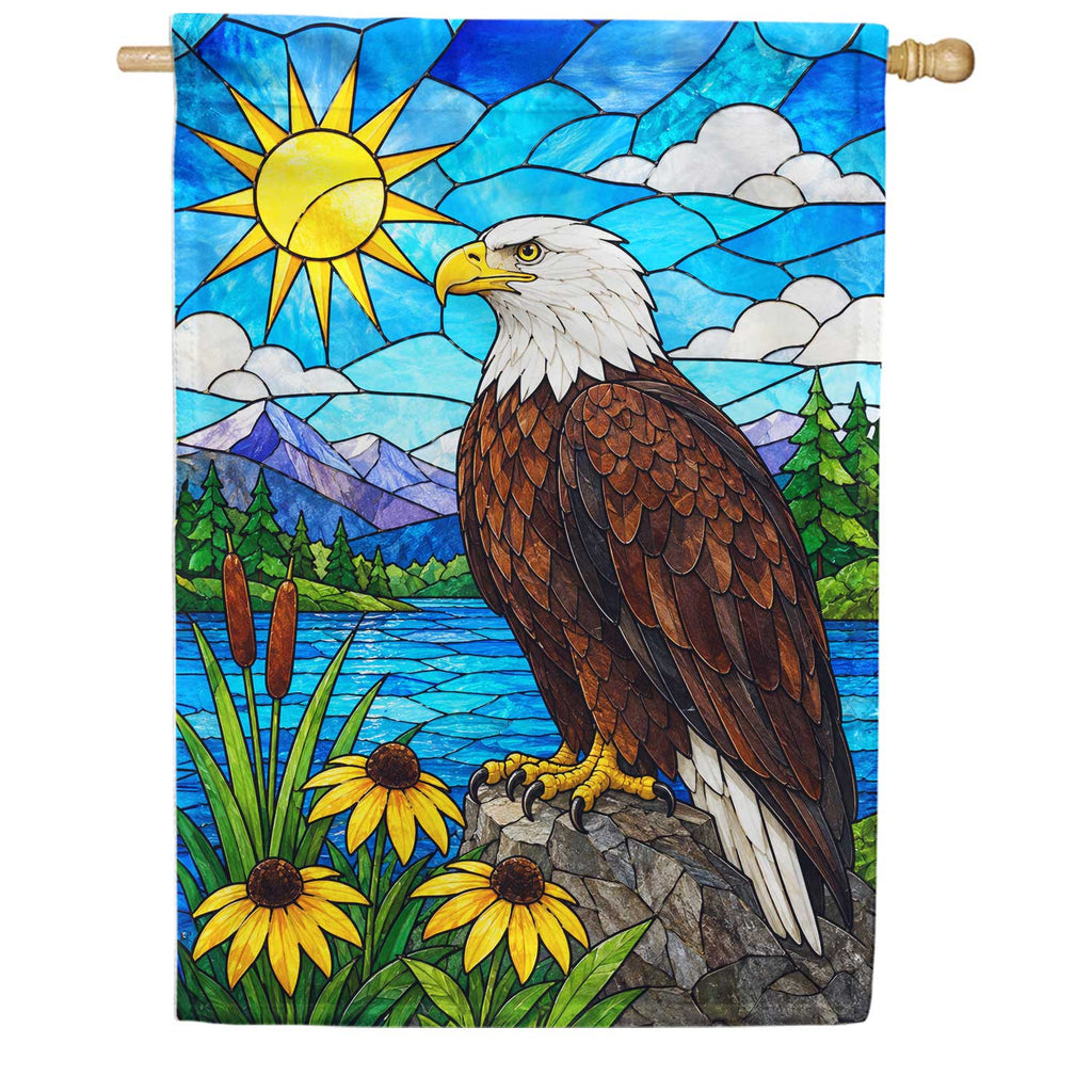 America Forever Stained Glass Bald Eagle House Flag
