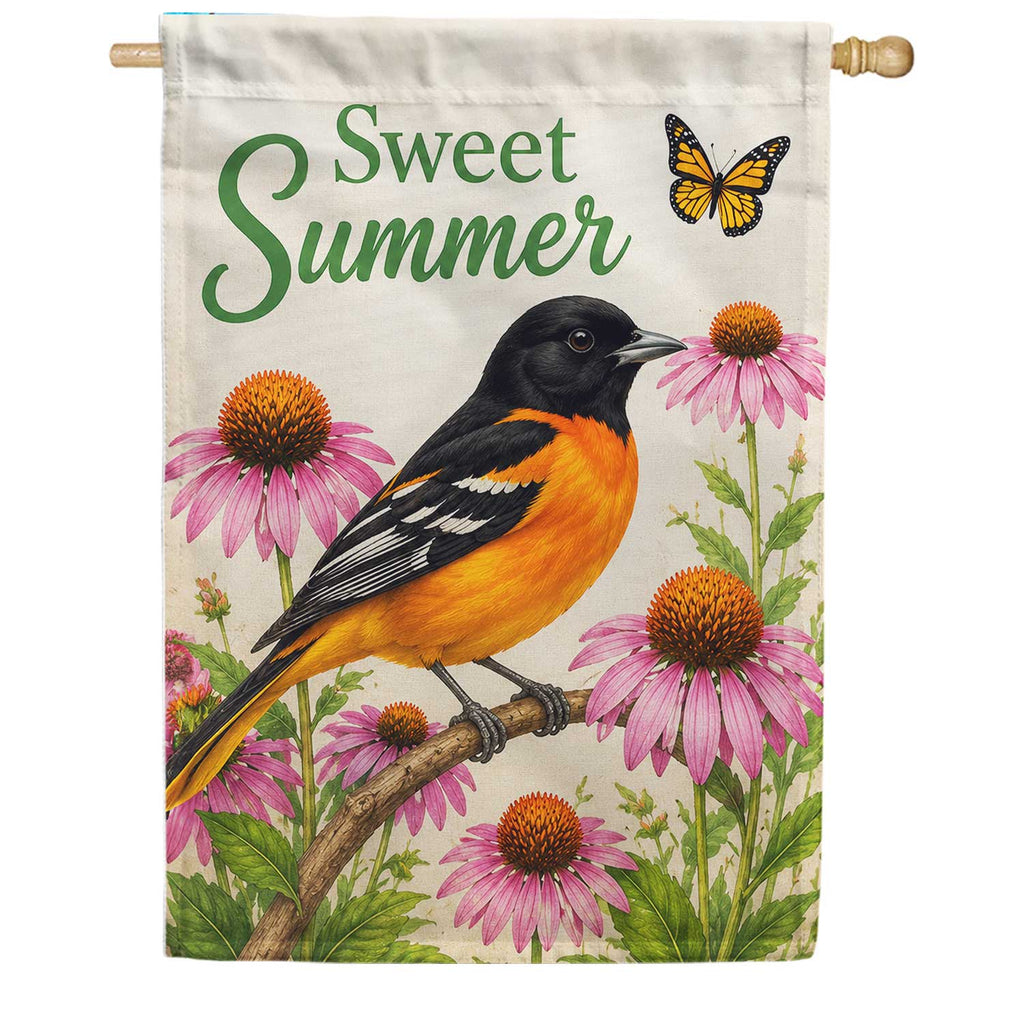 America Forever Sweet Summer Oriole Bird with Coneflowers House Flag