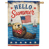 America Forever Hello Summer Patriotic Otter with American Flag House Flag