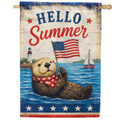 America Forever Hello Summer Patriotic Otter with American Flag House Flag