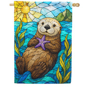 America Forever Stained Glass Sea Otter with Starfish House Flag